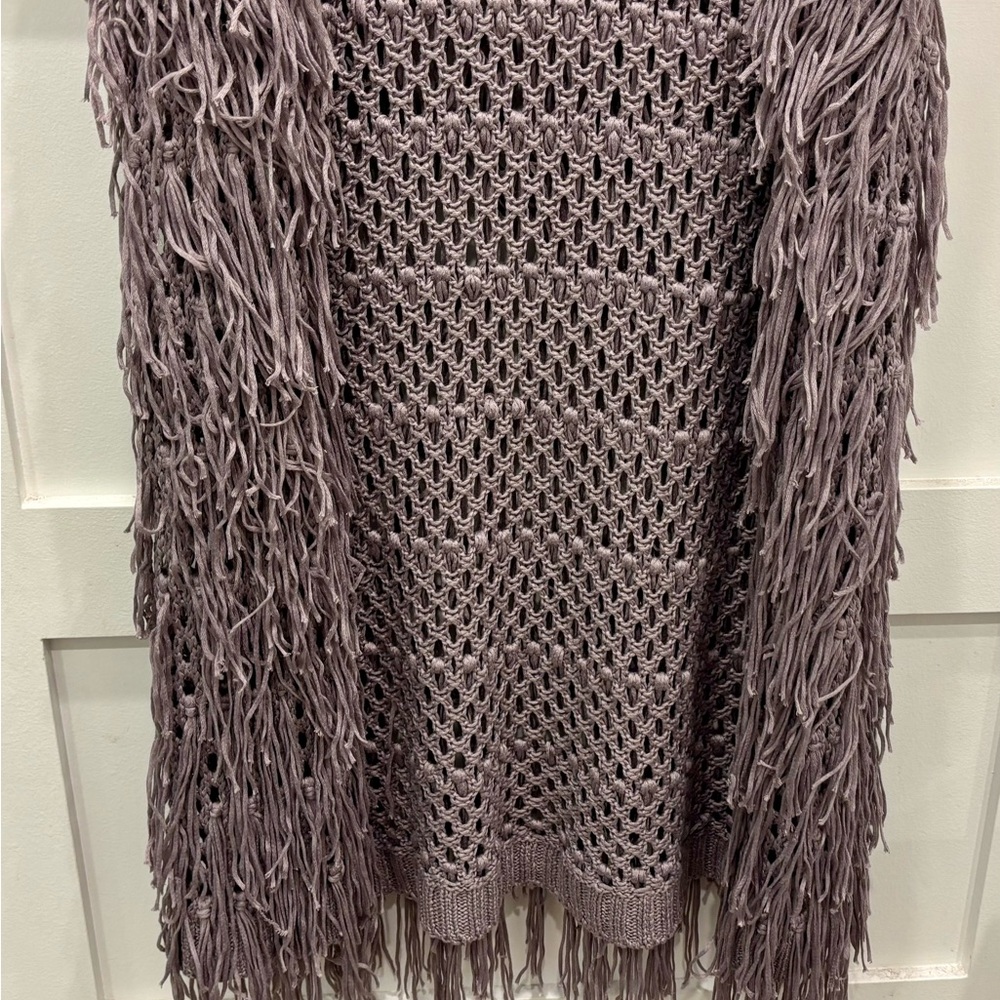 PPLA Open-Knit Flounder Fringe Cardigan in Quail Size Large - Picture 4 of 6